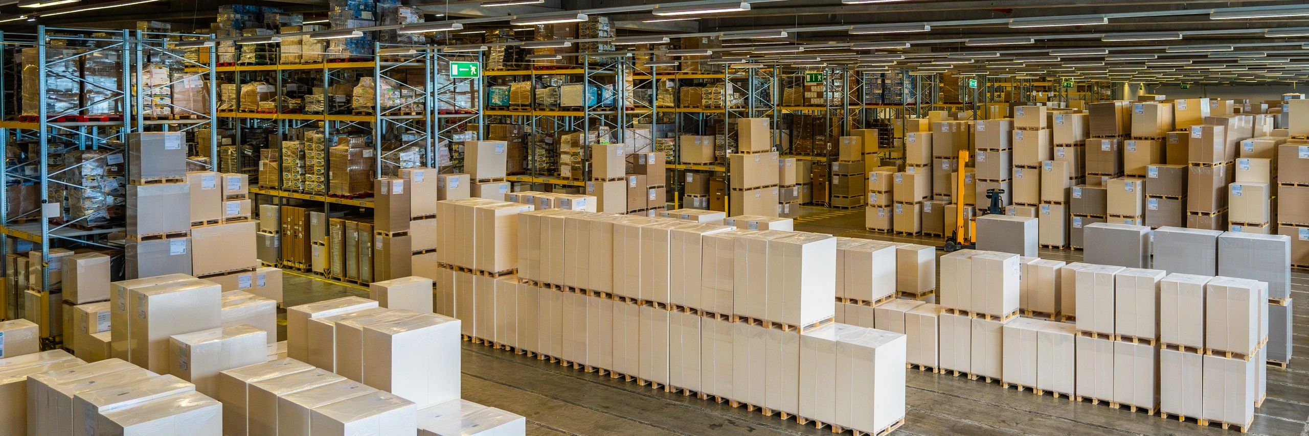 Cardboard boxes in a distribution warehouse
